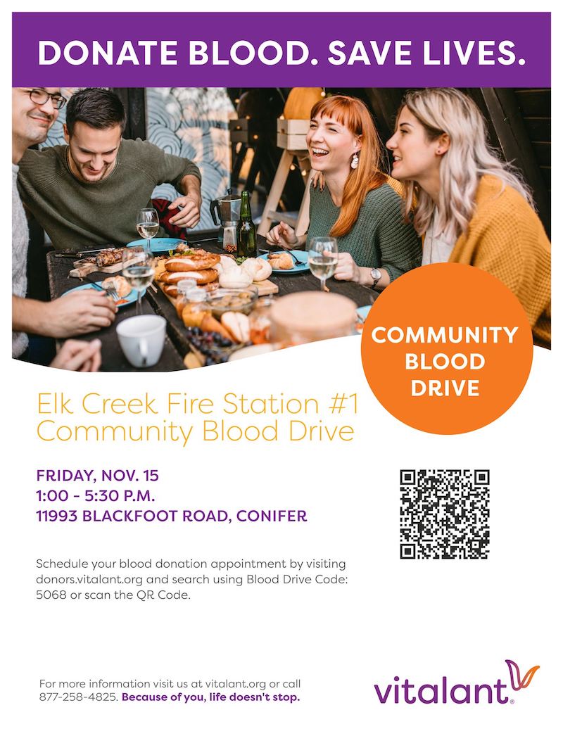 Schedule your blood donation appointment on November 15th at Elk Crek Fire Station 1 by visiting donors.viltalnt.org