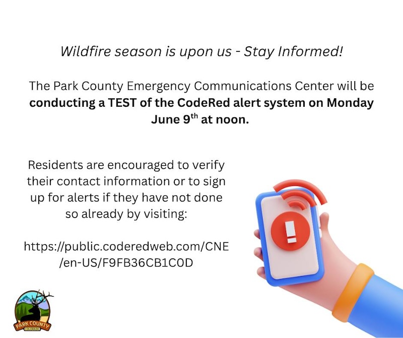 Park County Emergency Communications Center CodeRED alert system test June 9th 2025