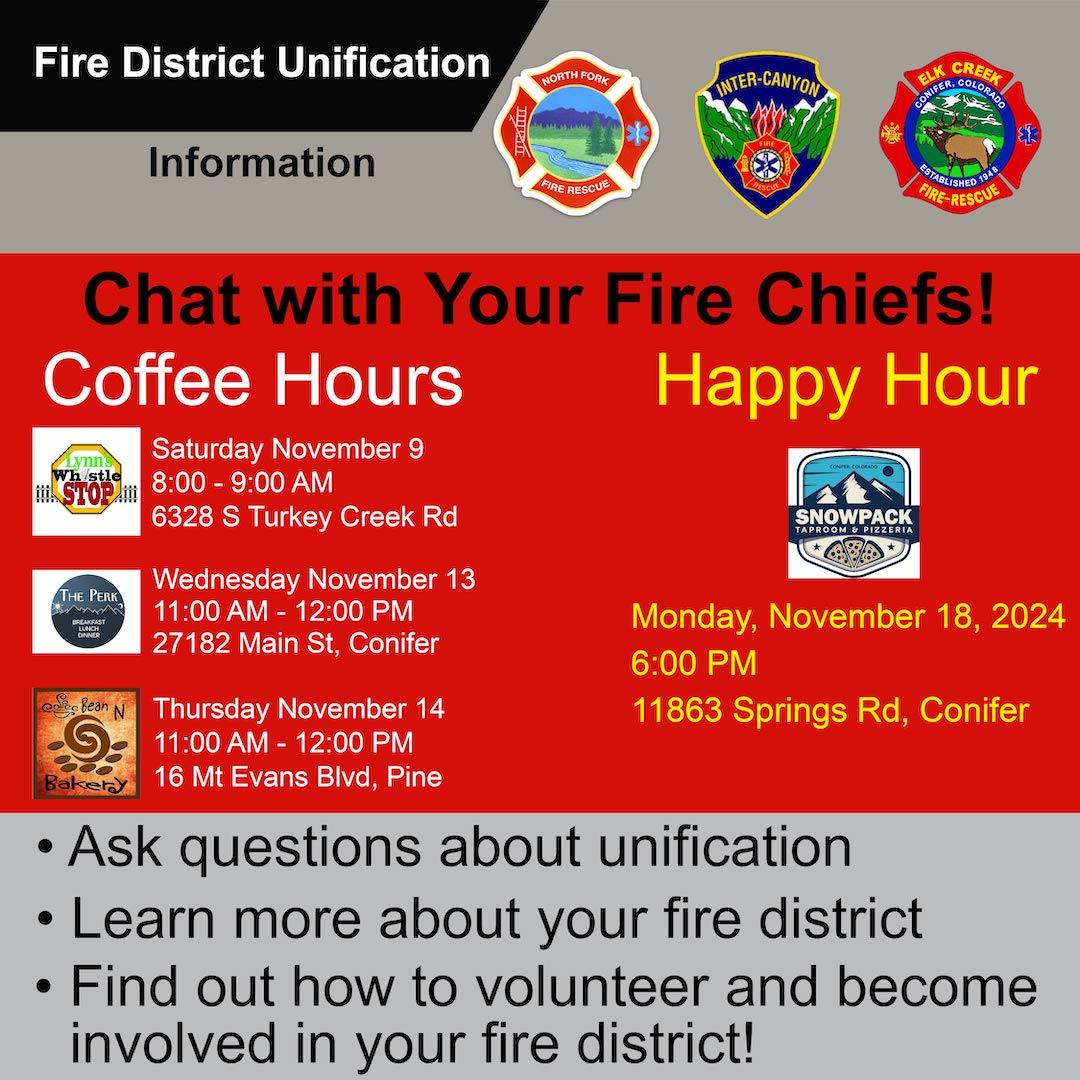 Coffee Hours and Happy Hour dates scheduled for the community to meet with the Fire Chiefs