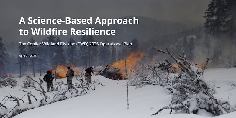 Firefighters burning slash piles in snow with text reading A Science-Based Approach to Wildfire Resilience
